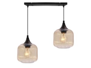 Miniaturka 2 - Lampa wisząca Raladia czarna z dwoma ryflowanymi bursztynowymi kloszami