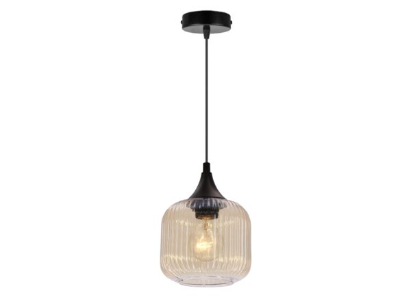 Pojedyncza lampa wisząca Raladia bursztynowy szklany klosz