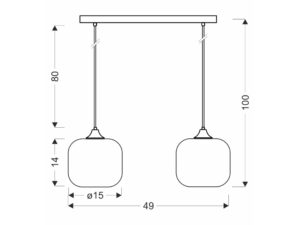 Miniaturka 1 - Rysunek wymiarowy lampy Raladia – szerokość 49 cm i wysokość 100 cm