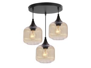 Miniaturka 2 - Lampa wisząca Raladia czarna talerz z trzema bursztynowymi kloszami