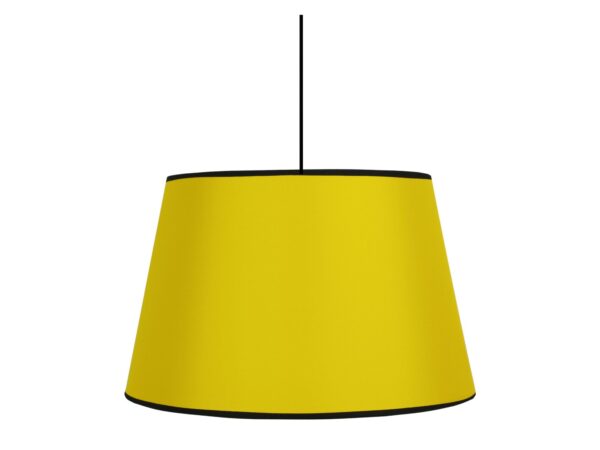 Żółta lampa wisząca Raleto z tkaninowym abażurem 40 cm i czarnymi lamówkami
