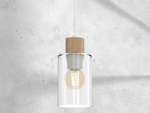 Miniaturka 1 - Pojedyncza lampa Raletona z transparentnym kloszem na tle jasnej ściany