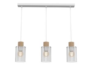 Miniaturka 4 - Lampa wisząca Raletona z trzema szklanymi kloszami ustawionymi w rzędzie na białej listwie