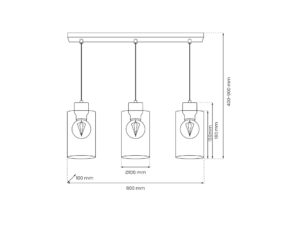 Miniaturka 3 - Wymiary lampy Raletona na listwie 60 cm z trzema kloszami E27