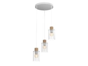 Miniaturka 4 - Lampa wisząca Raletona z trzema przezroczystymi kloszami na okrągłej podsufitce