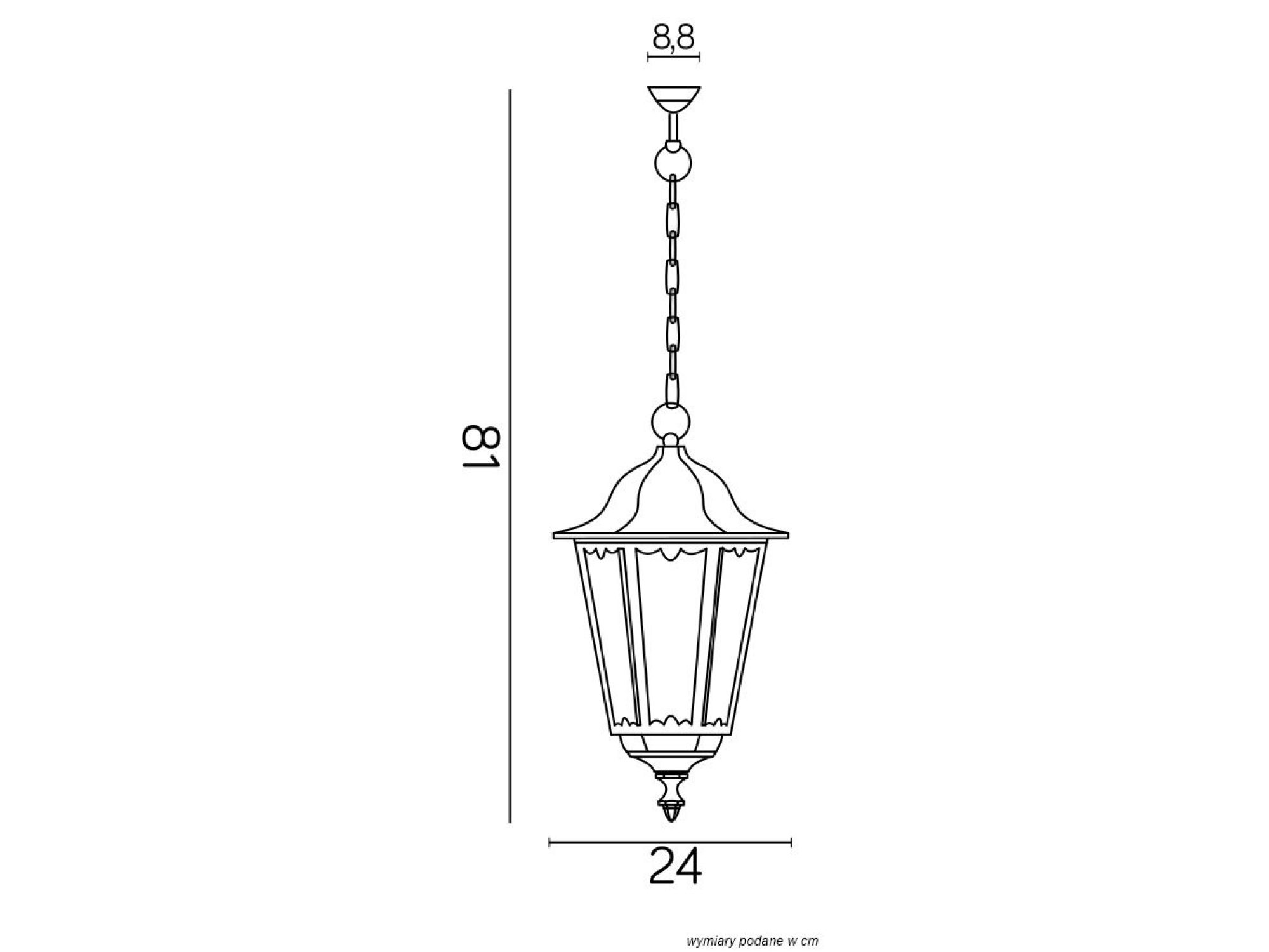 Rysunek wymiarowy lampy wiszącej RETRO CLASSIC K 1018/1/D