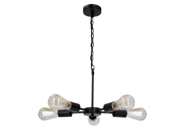 Lampa wisząca Revemino czarna z pięcioma odsłoniętymi oprawkami na łańcuchu