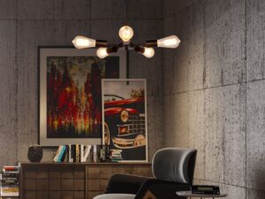 Miniaturka 1 - Lampa wisząca Revemino z pięcioma świecącymi punktami w industrialnym salonie