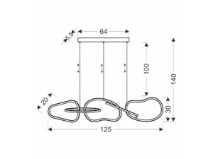Miniaturka 2 - Rysunek wymiarowy lampy wiszącej Revisora szerokość 125 cm