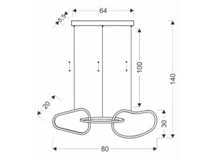 Miniaturka 4 - Rysunek wymiarów złotej lampy Revisora szerokość 80 cm i wysokość 140 cm