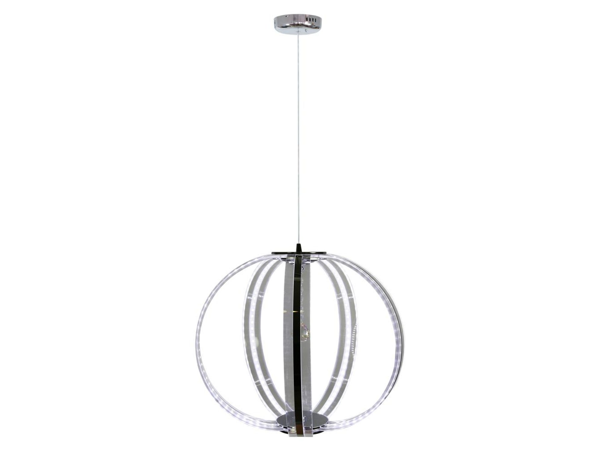 Lampa wisząca Revolira kula z przezroczystych łuków akrylowych i metalowych elementów