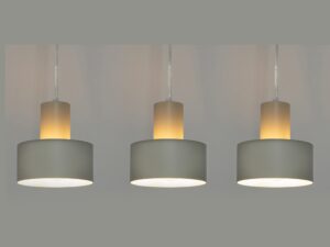 Miniaturka 4 - Lampa wisząca Rif 3 szary beż – trzy stalowe klosze w linii
