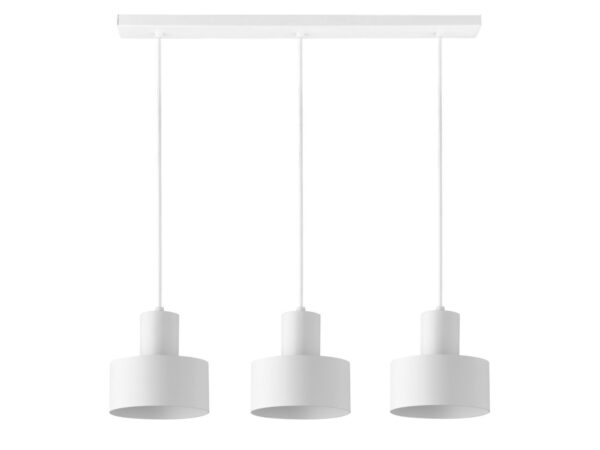 Lampa wisząca Rif 3 prosty biała z trzema metalowymi kloszami w jednej linii