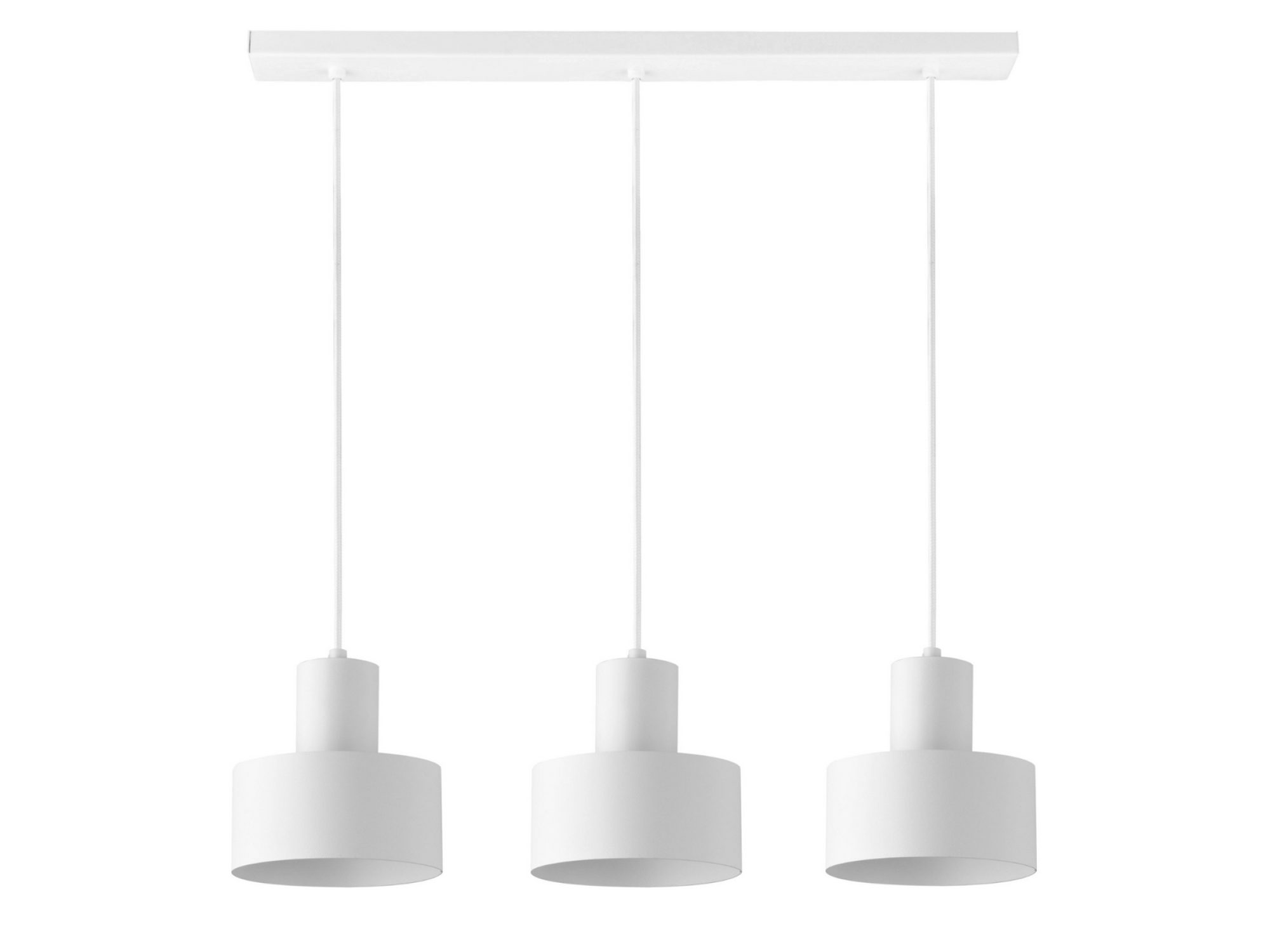 Lampa wisząca Rif 3 prosty biała z trzema metalowymi kloszami w jednej linii