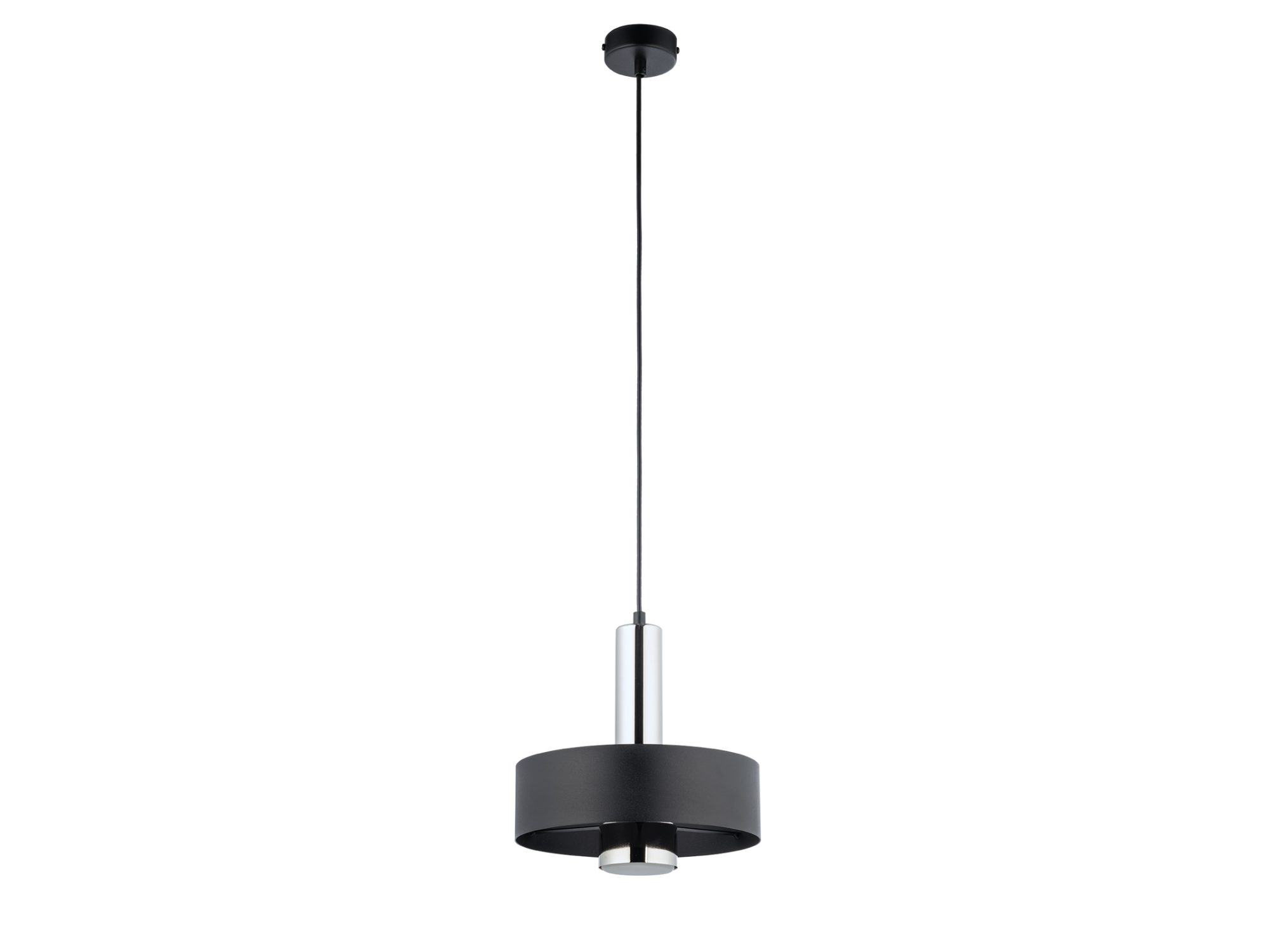 Czarno-srebrna lampa wisząca Rif Lux 1 M na jasnym tle