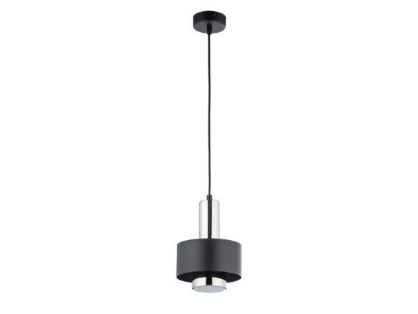 Lampa wisząca Rif Lux 1 S czarno-srebrna, pełny widok na białym tle
