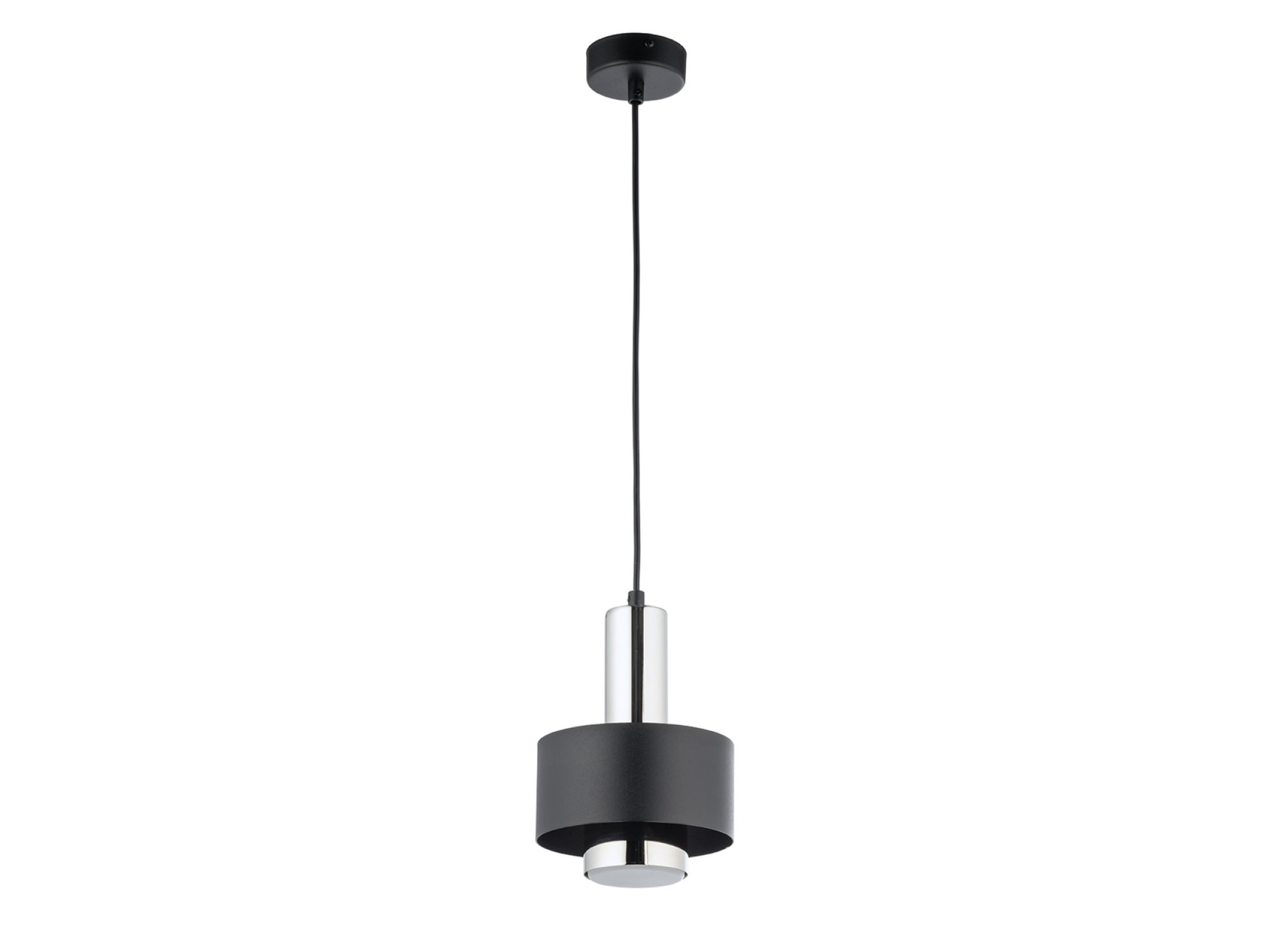 Lampa wisząca Rif Lux 1 S czarno-srebrna, pełny widok na białym tle