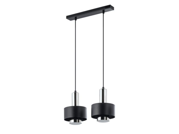 Lampa wisząca Rif Lux 2 czarno-srebrna z dwoma metalowymi kloszami