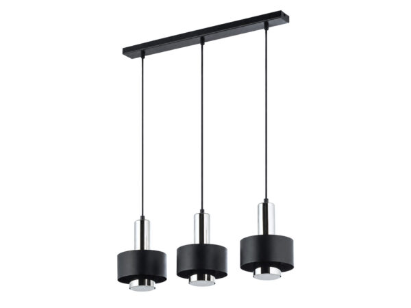 Lampa wisząca Rif Lux 3 czarno-srebrna z trzema kloszami w linii na białym tle