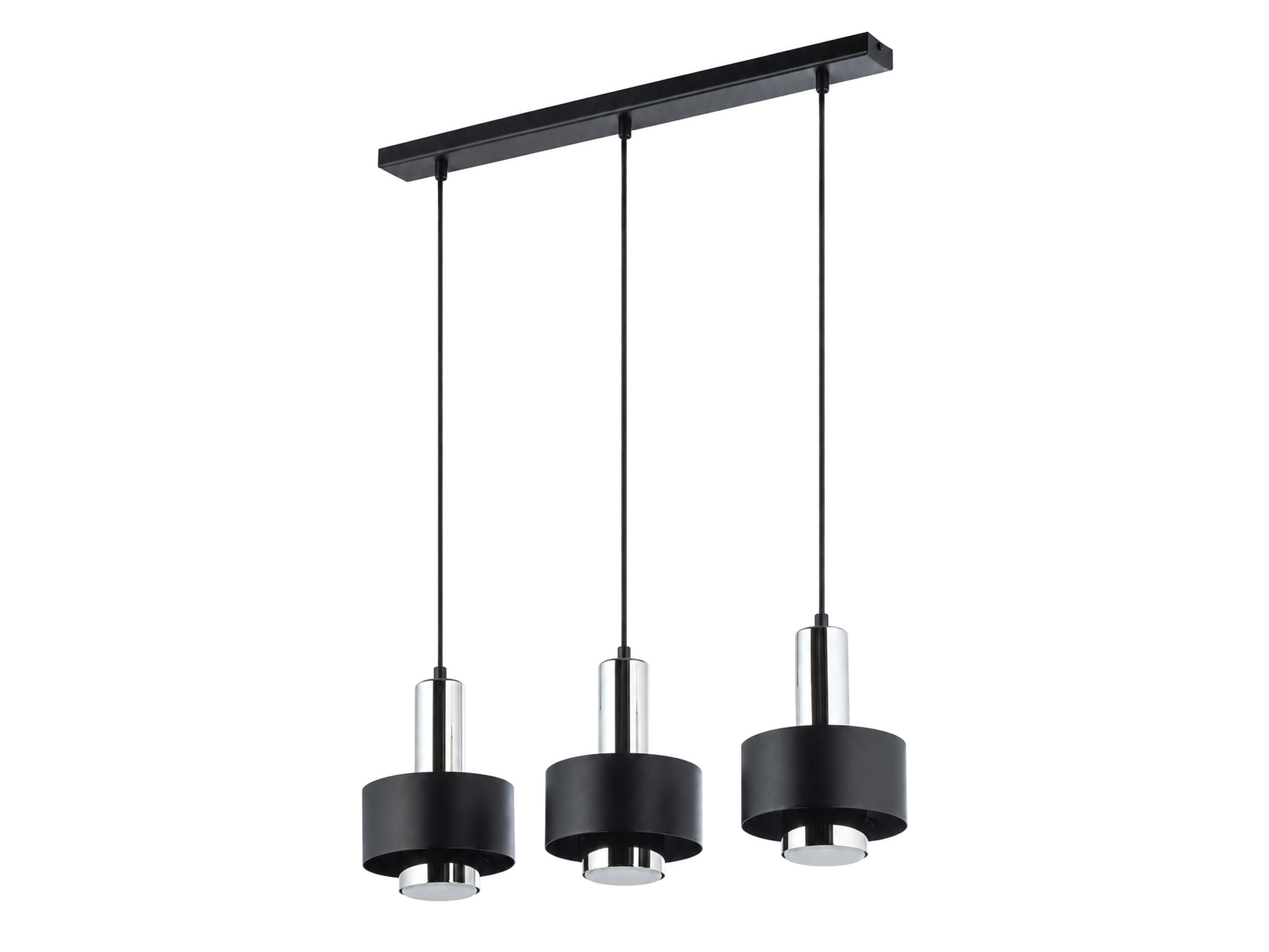 Lampa wisząca Rif Lux 3 czarno-srebrna z trzema kloszami w linii na białym tle