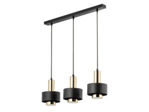 Miniaturka 1 - Lampa wisząca Rif Lux 3 czarno-złota z trzema kloszami i prostą listwą sufitową