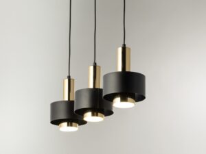 Miniaturka 4 - Lampa wisząca Rif Lux 3 z czarnymi kloszami i złotymi metalowymi tulejami