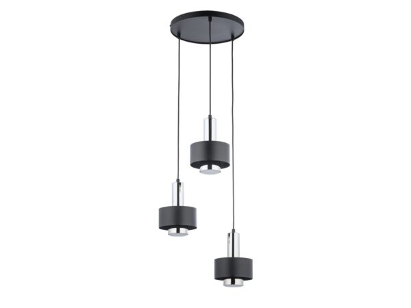 Okrągła lampa wisząca Rif Lux 3 z trzema czarno-srebrnymi kloszami