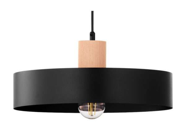 Lampa wisząca Rif Wood 1 L czarna z detalem z naturalnego jasnego drewna