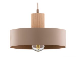 Miniaturka 9 - Lampa wisząca Rif Wood 1 M, ryflowany bukowy element i beżowy metalowy klosz