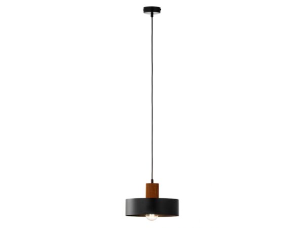 Lampa wisząca Rif Wood 1 M czarna z jasnobrązowym drewnianym mocowaniem, pełny widok