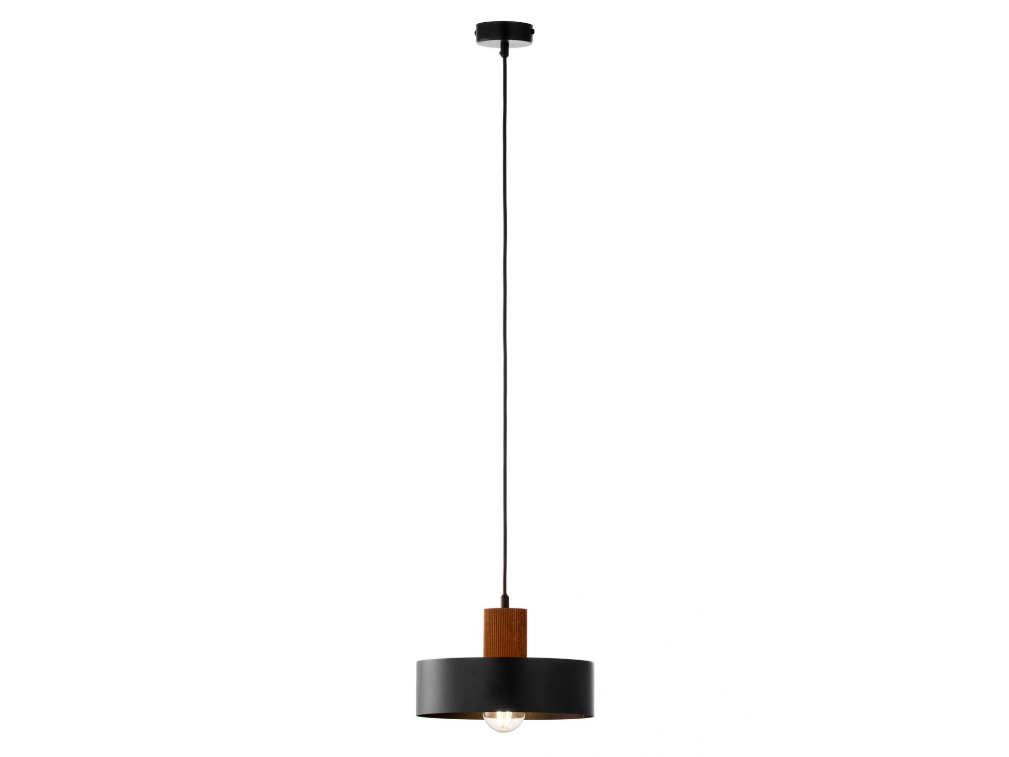 Lampa wisząca Rif Wood 1 M czarna z jasnobrązowym drewnianym mocowaniem, pełny widok