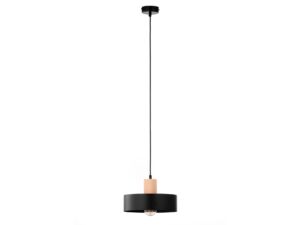 Miniaturka 1 - Lampa wisząca Rif Wood 1 M z czarnym kloszem i jasnym naturalnym drewnem, pełny widok