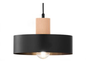 Miniaturka 7 - Rozświetlona lampa Rif Wood 1 M z naturalnym drewnem i czarnym kloszem