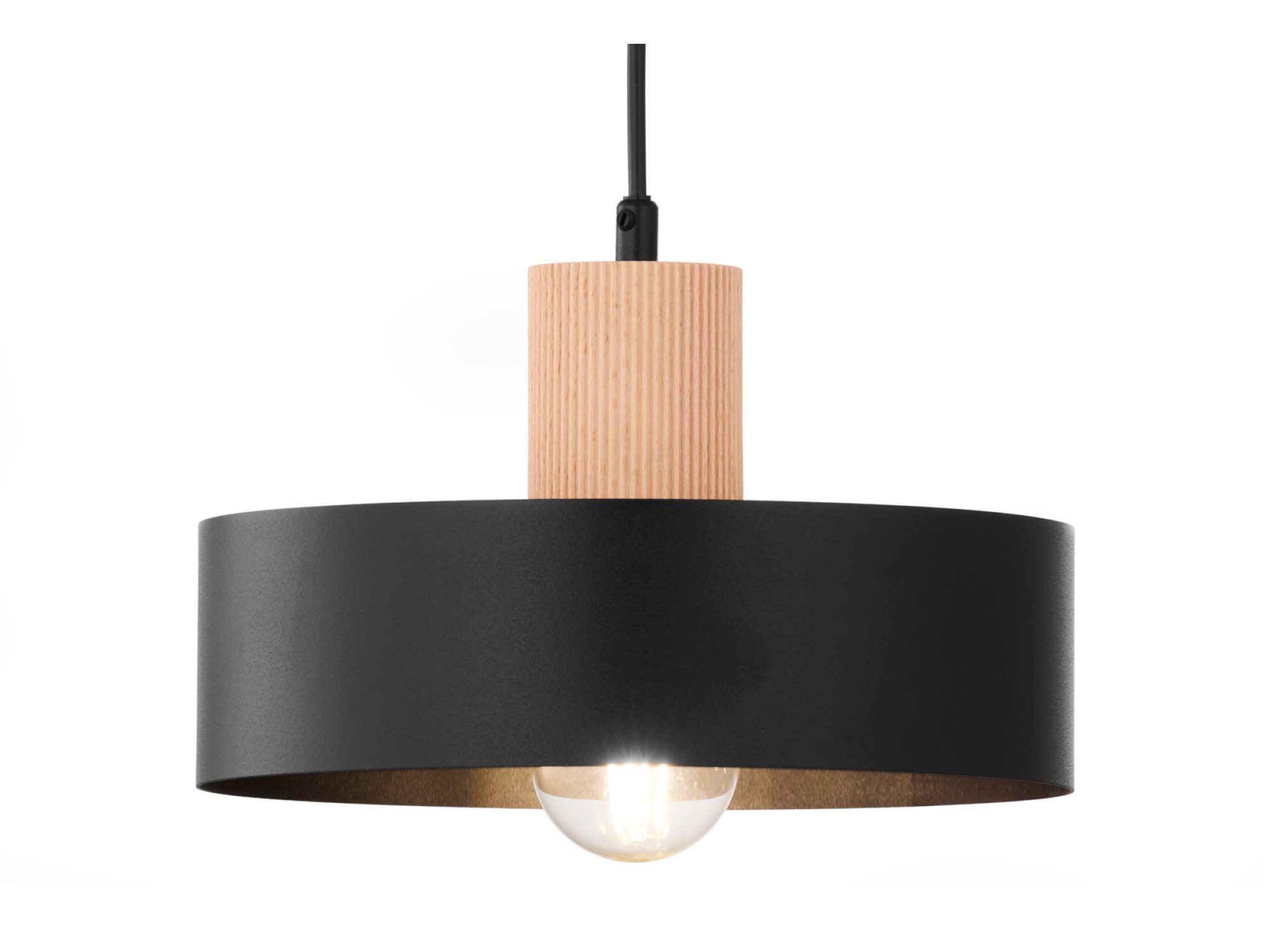 Rozświetlona lampa Rif Wood 1 M z naturalnym drewnem i czarnym kloszem