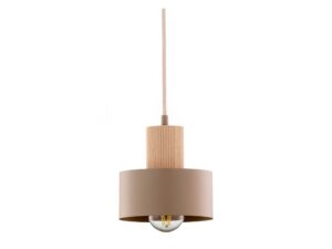 Miniaturka 3 - Lampa wisząca Rif Wood 1 S, beżowy metalowy klosz i ryflowany drewniany trzonek