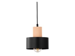 Miniaturka 5 - Lampa wisząca Rif Wood 1 S, czarny klosz i jasne naturalne drewno w zbliżeniu