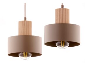 Miniaturka 2 - Lampa wisząca Rif Wood 2 w kolorze ciepły beż z naturalnym drewnem na białym tle