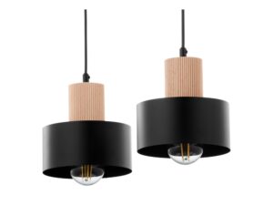 Miniaturka 1 - Lampa wisząca Rif Wood 2 czarna z naturalnym drewnem na białym tle