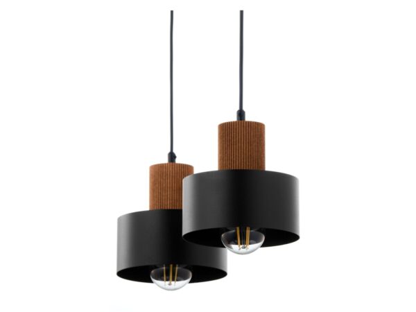 Lampa wisząca Rif Wood 2 z czarnymi i jasnobrązowymi kloszami