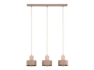 Miniaturka 2 - Lampa wisząca Rif Wood 3 ciepły beż z drewnem naturalnym i trzema kloszami w linii