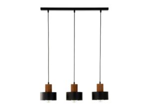 Miniaturka 12 - Lampa wisząca Rif Wood 3 czarna z jasnobrązowym drewnem i trzema kloszami w linii