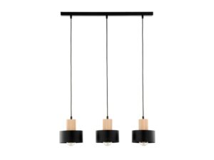 Miniaturka 1 - Lampa wisząca Rif Wood 3 czarna z jasnym naturalnym drewnem, widok pełnej oprawy