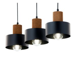 Miniaturka 4 - Trzy czarne stalowe klosze Rif Wood 3 z brązowymi drewnianymi tulejami