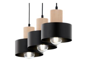Miniaturka 6 - Trzy klosze Rif Wood 3 z czarnej stali i jasnego drewna bukowego, zbliżenie