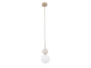 Miniaturka 2 - Lampa wisząca Riviera pojedyncza z opalową kulą i piaskowym detalem na białym tle