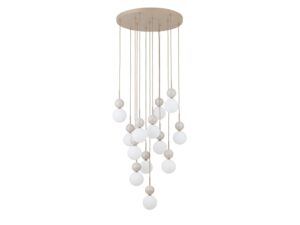 Miniaturka 2 - Lampa wisząca Riviera 13-punktowa z opalowymi kulami i piaskowym stelażem na białym tle