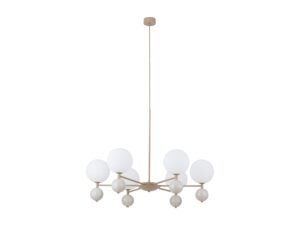 Miniaturka 2 - Lampa wisząca Riviera 6-punktowa, biało-beżowe szklane kule na rozłożystym stelażu, białe tło