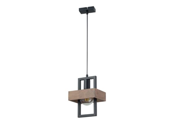 Lampa wisząca Robin 1 czarna z brązowym kloszem ze sklejki