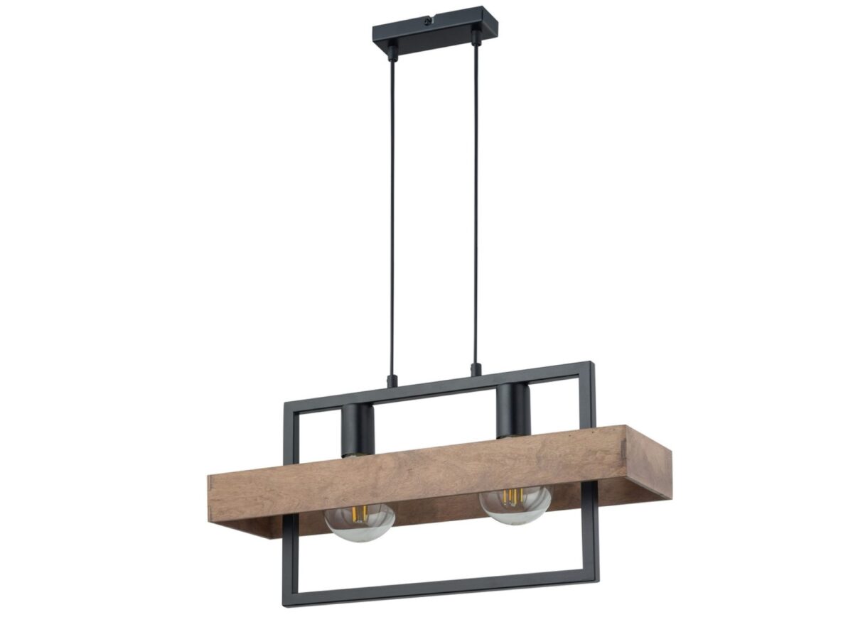 Lampa wisząca Robin 2 2-punktowa czarna z drewnianym kloszem