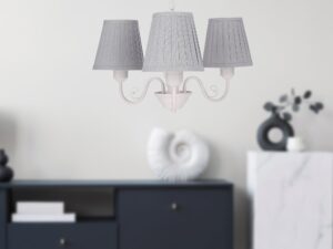 Miniaturka 4 - Lampa wisząca Romedia z białym stelażem i szarymi abażurami w nowoczesnym wnętrzu